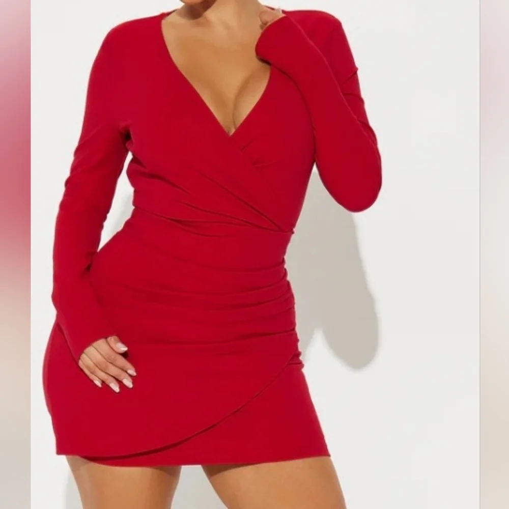 Sophisticated Crepe Mini Dress - Red - Picture 2 of 3